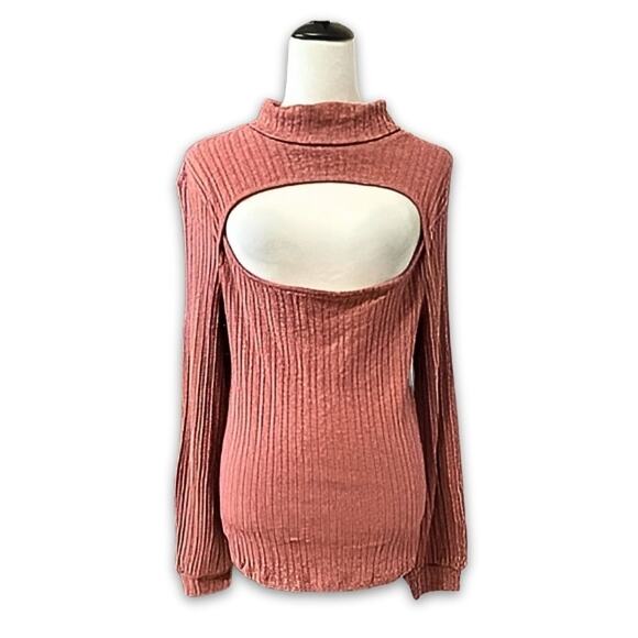Bloomfield Sweater Cutout Turtleneck Long Bishop Sleeve Rust Pink Women's L NWOT - Picture 1 of 8